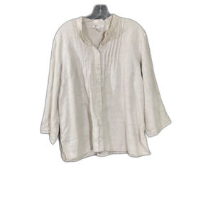JM Collection 100% Linen Tunic Blouse top Size 16 Beige